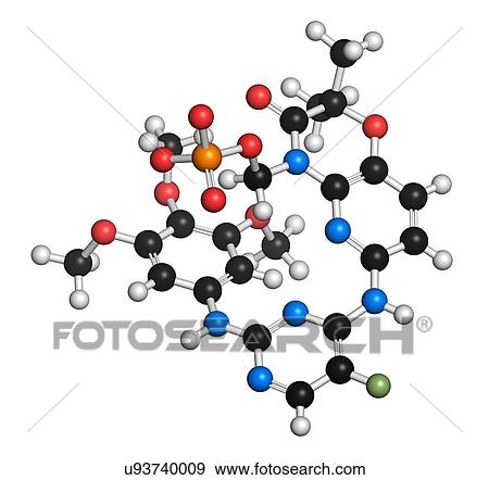 Stock Photo - Fostamatinib rheumatoid arthritis drug molecule (Syk inhibitor). 3D rendering. Atoms are represented as spheres with conventional colour coding: hydrogen (white), carbon (black), nitrogen (blue), oxygen (red), fluorine (light green), phosphorus (orange).. Fotosearch