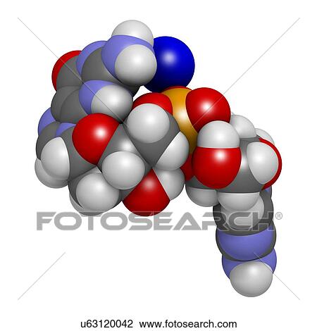 Stock Image - Guadecitabine cancer drug molecule (DNA methyltransferase inhibitor). 3D rendering. Atoms are represented as spheres with conventional colour coding: hydrogen (white), carbon (grey), nitrogen (blue), oxygen (red), phosphorus (orange).. Fotosearch