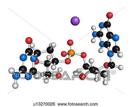 Stock Photograph - Guadecitabine cancer drug molecule (DNA methyltransferase inhibitor). 3D rendering. Atoms are represented as spheres with conventional colour coding: hydrogen (white), carbon (black), nitrogen (blue), oxygen (red), phosphorus (orange).. Fotosearch