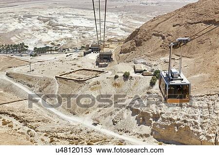 Stock Image - Israel, Masada The cablecar ascending to the mountain top. Fotosearch