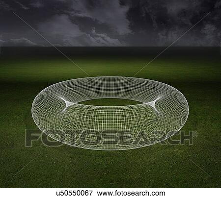 Stock Photo - Large torus sitting on grassy plain. Computer artwork.. Fotosearch