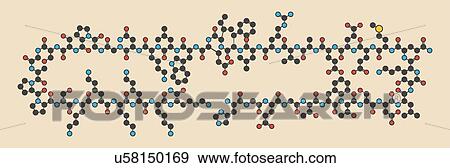 Stock Photo - Lixisenatide diabetes drug molecule. Stylized skeletal formula (chemical structure): Atoms are shown as color-coded circles: hydrogen (hidden), carbon (grey), nitrogen (blue), oxygen (red), sulfur (yellow).. Fotosearch