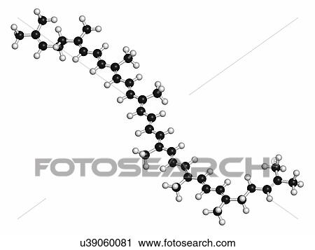 Stock Image - Lycopene red tomato pigment molecule. Atoms are represented as spheres with conventional colour coding: hydrogen (white), carbon (grey).. Fotosearch