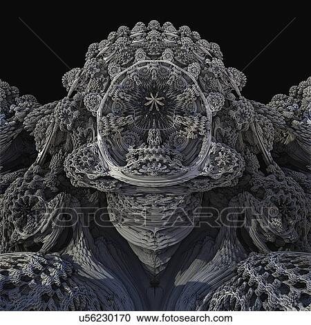 Stock Image - Mandelbulb fractal close-up. Computer-generated image of a three-dimensional analogue derived form a Mandelbrot Set using spherical coordinates.. Fotosearch