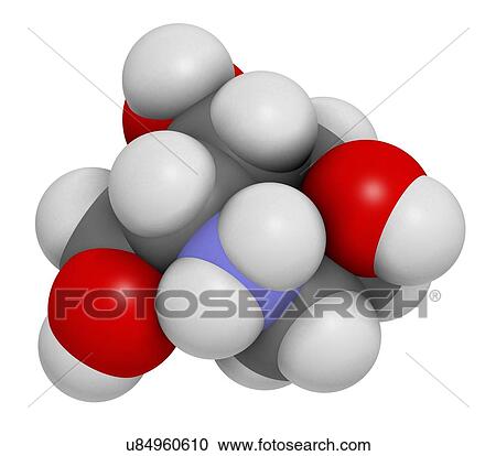 Stock Image - Migalastat Fabry disease drug molecule. 3D rendering. Atoms are represented as spheres with conventional colour coding: hydrogen (white), carbon (grey), nitrogen (blue), oxygen (red).. Fotosearch
