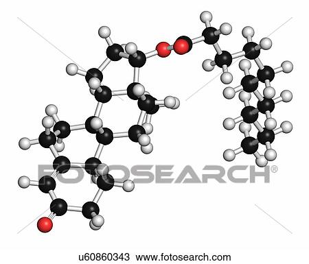 Stock Image - Nandrolone decanoate anabolic steroid drug molecule. Also used in sports doping. Atoms are represented as spheres with conventional colour coding: hydrogen (white), carbon (grey), oxygen (red).. Fotosearch