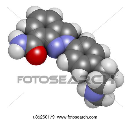 Stock Photo - Niraparib cancer drug molecule (PARP inhibitor). 3D rendering. Atoms are represented as spheres with conventional colour coding: hydrogen (white), carbon (grey), nitrogen (blue), oxygen (red).. Fotosearch