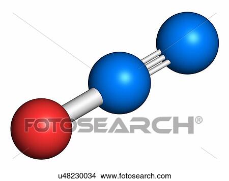 Nitrous oxide (NOS, laughing gas, N2O) molecule. Used in surgery as analgesic and anesthetic drug, and also as oxidizer in rocket motors and combustion engines. Atoms are represented as spheres with conventional colour coding: nitrogen (blue), oxygen... View Large Photo Image Picture - Nitrous oxide (NOS, laughing gas, N2O) molecule. Used in surgery as analgesic and anesthetic drug, and also as oxidizer in rocket motors and combustion engines. Atoms are represented as spheres with conventional colour coding: nitrogen (blue), oxygen.... Fotosearch