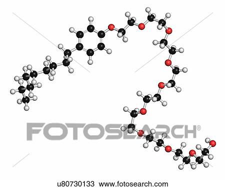 Stock Image - Nonoxynol-9 spermicide molecule. Atoms are represented as spheres with conventional colour coding: hydrogen (white), carbon (grey), oxygen (red).. Fotosearch