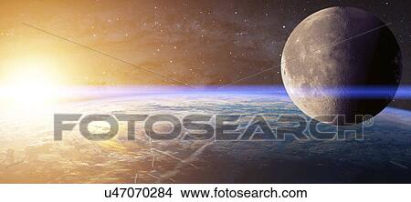 Picture - Planet with lens flare, illustration.. Fotosearch