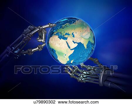 Robotic hands holding planet Earth, illustration. View Large Photo Image Stock Image - Robotic hands holding planet Earth, illustration.. Fotosearch