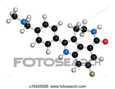 Rucaparib cancer drug molecule (PARP1 inhibitor). 3D rendering. Atoms are represented as spheres with conventional colour coding: hydrogen (white), carbon (black), nitrogen (blue), oxygen (red), fluorine (light green). View Large Photo Image Stock Photograph - Rucaparib cancer drug molecule (PARP1 inhibitor). 3D rendering. Atoms are represented as spheres with conventional colour coding: hydrogen (white), carbon (black), nitrogen (blue), oxygen (red), fluorine (light green).. Fotosearch
