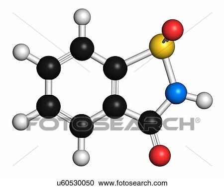 Saccharin artificial sweetener molecule (sugar substitute). Atoms are represented as spheres with conventional colour coding: hydrogen (white), carbon (grey), oxygen (red), nitrogen (blue), sulfur (yellow). View Large Photo Image Stock Image - Saccharin artificial sweetener molecule (sugar substitute). Atoms are represented as spheres with conventional colour coding: hydrogen (white), carbon (grey), oxygen (red), nitrogen (blue), sulfur (yellow).. Fotosearch