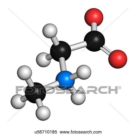 Sarcosine (N-methylglycine) molecule. 3D rendering. Atoms are represented as spheres with conventional colour coding: hydrogen (white), carbon (black), oxygen (red), nitrogen (blue). View Large Photo Image Stock Photography - Sarcosine (N-methylglycine) molecule. 3D rendering. Atoms are represented as spheres with conventional colour coding: hydrogen (white), carbon (black), oxygen (red), nitrogen (blue).. Fotosearch
