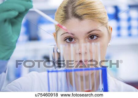 Stock Photo - Scientist using pipette. Fotosearch