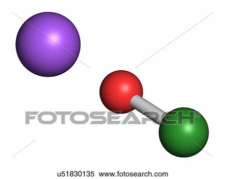 Sodium hypochlorite (NaOCl) molecule. Aqueous solution is known as (liquid) bleach. Atoms are represented as spheres with conventional colour coding: chlorine (green), oxygen (red), sodium (purple). View Large Photo Image Stock Photography - Sodium hypochlorite (NaOCl) molecule. Aqueous solution is known as (liquid) bleach. Atoms are represented as spheres with conventional colour coding: chlorine (green), oxygen (red), sodium (purple).. Fotosearch