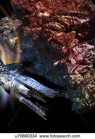 Space ship and asteroid, illustration. View Large Photo Image Picture - Space ship and asteroid, illustration.. Fotosearch