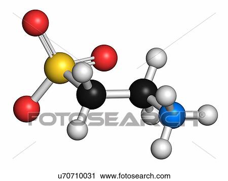 Stock Image - Taurine (2-aminoethanesulfonic acid) molecule. Common ingredient of energy drinks and nutritional supplements. Atoms are represented as spheres with conventional colour coding: hydrogen (white), oxygen (red), nitrogen (blue) sulfur (yellow).. Fotosearch