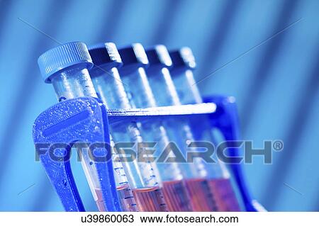 Stock Image - Test tubes in test tube rack.. Fotosearch