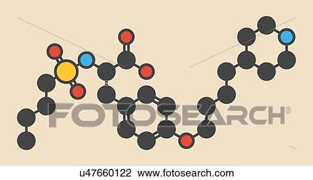 Tirofiban anticoagulant drug molecule. Stylized skeletal formula (chemical structure): Atoms are shown as color-coded circles: hydrogen (hidden), carbon (grey), nitrogen (blue), oxygen (red), sulfur (yellow). View Large Photo Image Stock Image - Tirofiban anticoagulant drug molecule. Stylized skeletal formula (chemical structure): Atoms are shown as color-coded circles: hydrogen (hidden), carbon (grey), nitrogen (blue), oxygen (red), sulfur (yellow).. Fotosearch