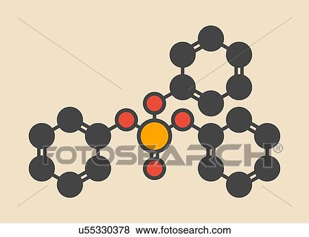 Triphenyl phosphate molecule. Used as flame retardant and plasticizer. Stylized skeletal formula (chemical structure): Atoms are shown as color-coded circles: hydrogen (hidden), carbon (grey), oxygen (red), phosphorus (orange). View Large Photo Image Stock Photo - Triphenyl phosphate molecule. Used as flame retardant and plasticizer. Stylized skeletal formula (chemical structure): Atoms are shown as color-coded circles: hydrogen (hidden), carbon (grey), oxygen (red), phosphorus (orange).. Fotosearch