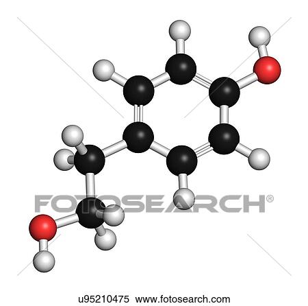Tyrosol olive oil antioxidant molecule. 3D rendering. Atoms are represented as spheres with conventional colour coding: hydrogen (white), carbon (black), oxygen (red). View Large Photo Image Stock Photography - Tyrosol olive oil antioxidant molecule. 3D rendering. Atoms are represented as spheres with conventional colour coding: hydrogen (white), carbon (black), oxygen (red).. Fotosearch