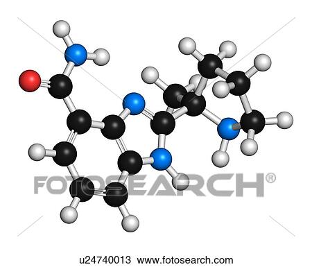 Veliparib cancer drug molecule (PARP inhibitor). 3D rendering. Atoms are represented as spheres with conventional colour coding: hydrogen (white), carbon (black), nitrogen (blue), oxygen (red). View Large Photo Image Stock Image - Veliparib cancer drug molecule (PARP inhibitor). 3D rendering. Atoms are represented as spheres with conventional colour coding: hydrogen (white), carbon (black), nitrogen (blue), oxygen (red).. Fotosearch