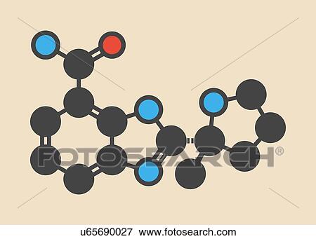 Veliparib cancer drug molecule (PARP inhibitor). Stylized skeletal formula (chemical structure): Atoms are shown as color-coded circles: hydrogen (hidden), carbon (grey), nitrogen (blue), oxygen (red). View Large Photo Image Stock Photo - Veliparib cancer drug molecule (PARP inhibitor). Stylized skeletal formula (chemical structure): Atoms are shown as color-coded circles: hydrogen (hidden), carbon (grey), nitrogen (blue), oxygen (red).. Fotosearch