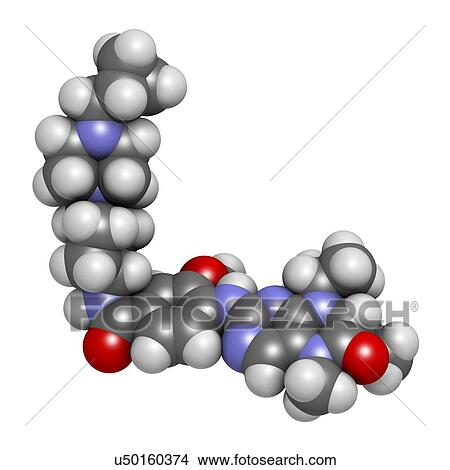 Volasertib cancer drug molecule (PLK1 inhibitor). 3D rendering. Atoms are represented as spheres with conventional colour coding: hydrogen (white), carbon (grey), nitrogen (blue), oxygen (red). View Large Photo Image Picture - Volasertib cancer drug molecule (PLK1 inhibitor). 3D rendering. Atoms are represented as spheres with conventional colour coding: hydrogen (white), carbon (grey), nitrogen (blue), oxygen (red).. Fotosearch