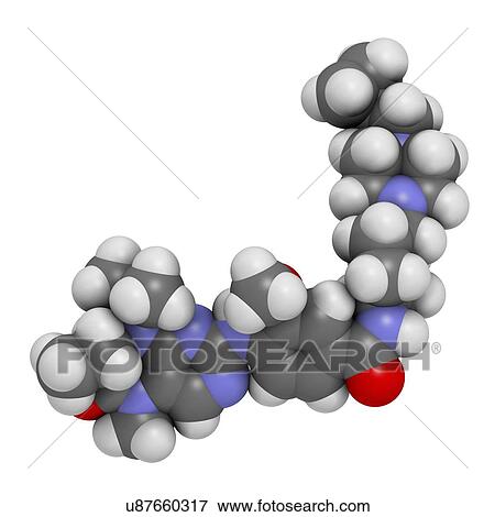 Volasertib cancer drug molecule (PLK1 inhibitor). 3D rendering. Atoms are represented as spheres with conventional colour coding: hydrogen (white), carbon (grey), nitrogen (blue), oxygen (red). View Large Photo Image Stock Photo - Volasertib cancer drug molecule (PLK1 inhibitor). 3D rendering. Atoms are represented as spheres with conventional colour coding: hydrogen (white), carbon (grey), nitrogen (blue), oxygen (red).. Fotosearch