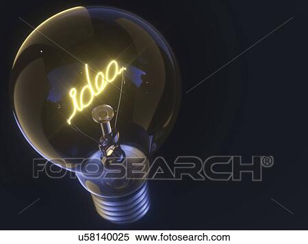 Stock Photography - Light bulb with idea illuminated, artwork.. Fotosearch