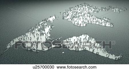 Stock Image - Map of the Americas with human figures, illustration.. Fotosearch