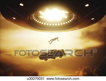 Stock Image - Alien abduction, illustration. Fotosearch