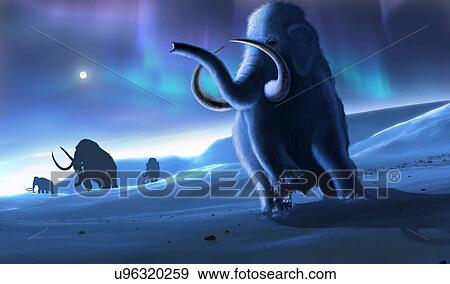 Artwork of Mammoths and Aurora View Large Photo Image Stock Photo - Artwork of Mammoths and Aurora. Fotosearch