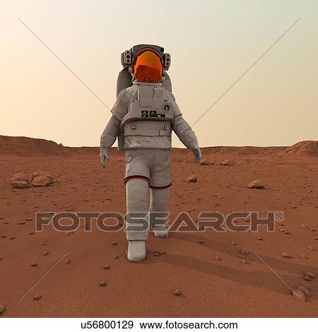 Stock Photo - Astronaut walking on planet, illustration. Fotosearch