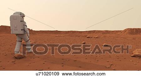 Stock Photo - Astronaut walking on planet, illustration. Fotosearch