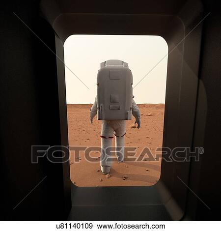 Stock Photo - Astronaut walking on planet, illustration. Fotosearch