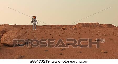 Astronaut walking on planet, illustration View Large Photo Image Stock Photo - Astronaut walking on planet, illustration. Fotosearch
