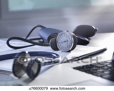 Blood pressure gauge and stethoscope View Large Photo Image Stock Photo - Blood pressure gauge and stethoscope. Fotosearch