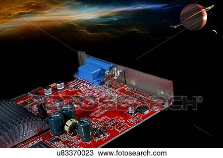 Stock Image - Circuit board in outer space, illustration. Fotosearch