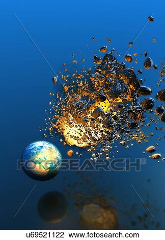 Stock Image - Meteor hitting planet earth, illustration. Fotosearch