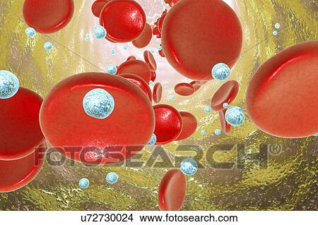 Picture - Nanoparticles in blood, illustration. Fotosearch