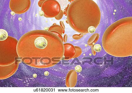 Stock Image - Nanoparticles in blood, illustration. Fotosearch