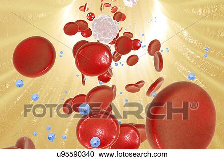 Stock Image - Nanoparticles in blood, illustration. Fotosearch