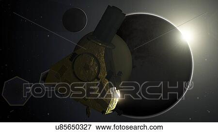 Stock Photo - New Horizons and Backlit Pluto. Fotosearch