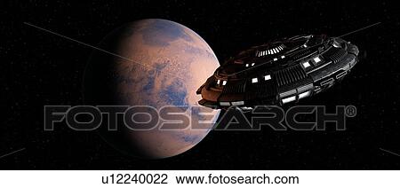 Stock Image - Planet and space craft, illustration. Fotosearch