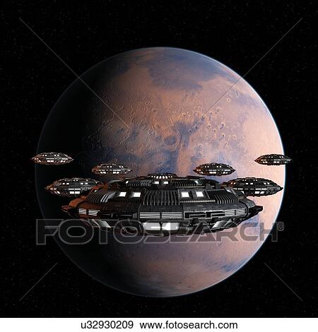 Planet and space craft, illustration View Large Photo Image Stock Photo - Planet and space craft, illustration. Fotosearch