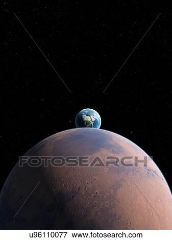 Stock Photo - Planet with Earth in distance, illustration. Fotosearch