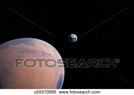Planet with Earth in distance, illustration View Large Photo Image Stock Photography - Planet with Earth in distance, illustration. Fotosearch