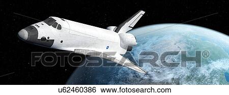 Space shuttle with distant planet, illustration View Large Photo Image Stock Photograph - Space shuttle with distant planet, illustration. Fotosearch